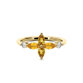 14k Yellow Gold 0.50ct ttw Citrine & Diamond Flower Ring