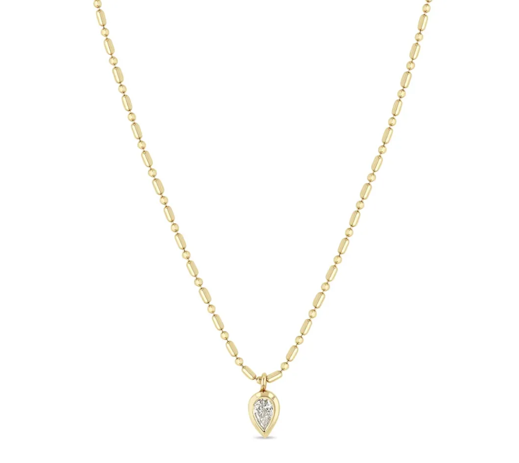 14KT PEAR DIAMOND TUBE BAR CHAIN NECKLACE