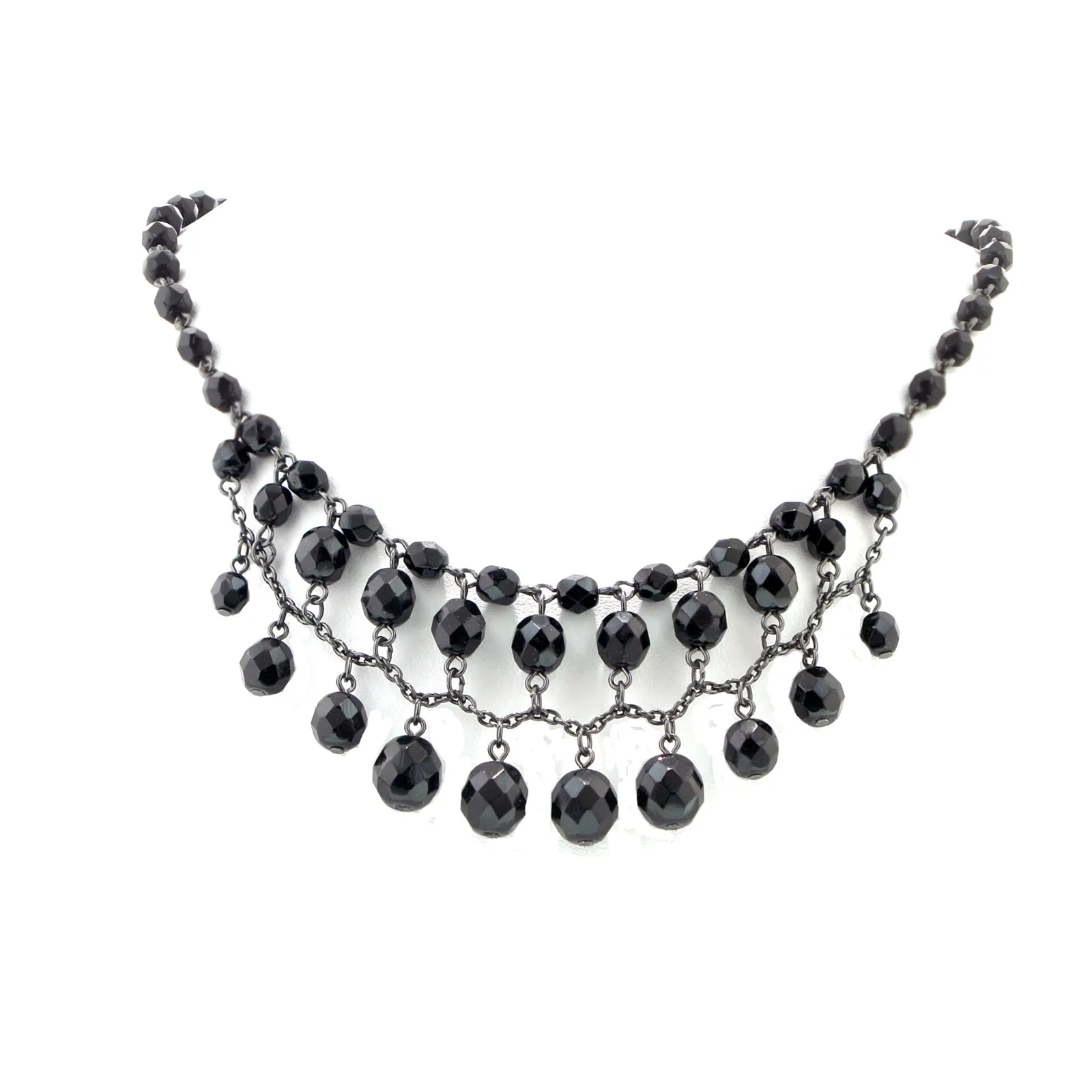 2028 Jewelry Jet Black Beaded Draped Necklace 16 + 3 Extender