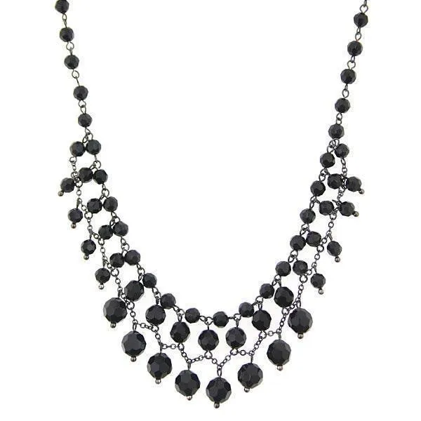 2028 Jewelry Jet Black Beaded Draped Necklace 16 + 3 Extender