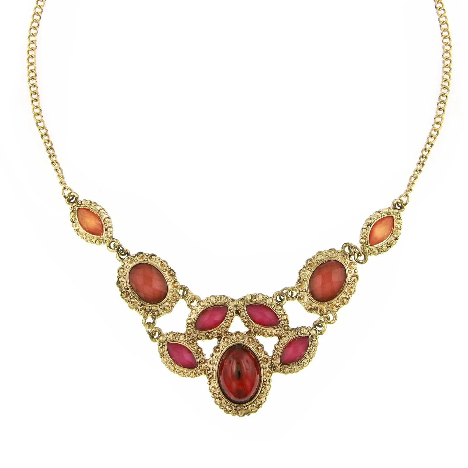 2028 Jewelry Padparadscha Fuchsia Siam Red Bib Necklace 16 + 3 Extender