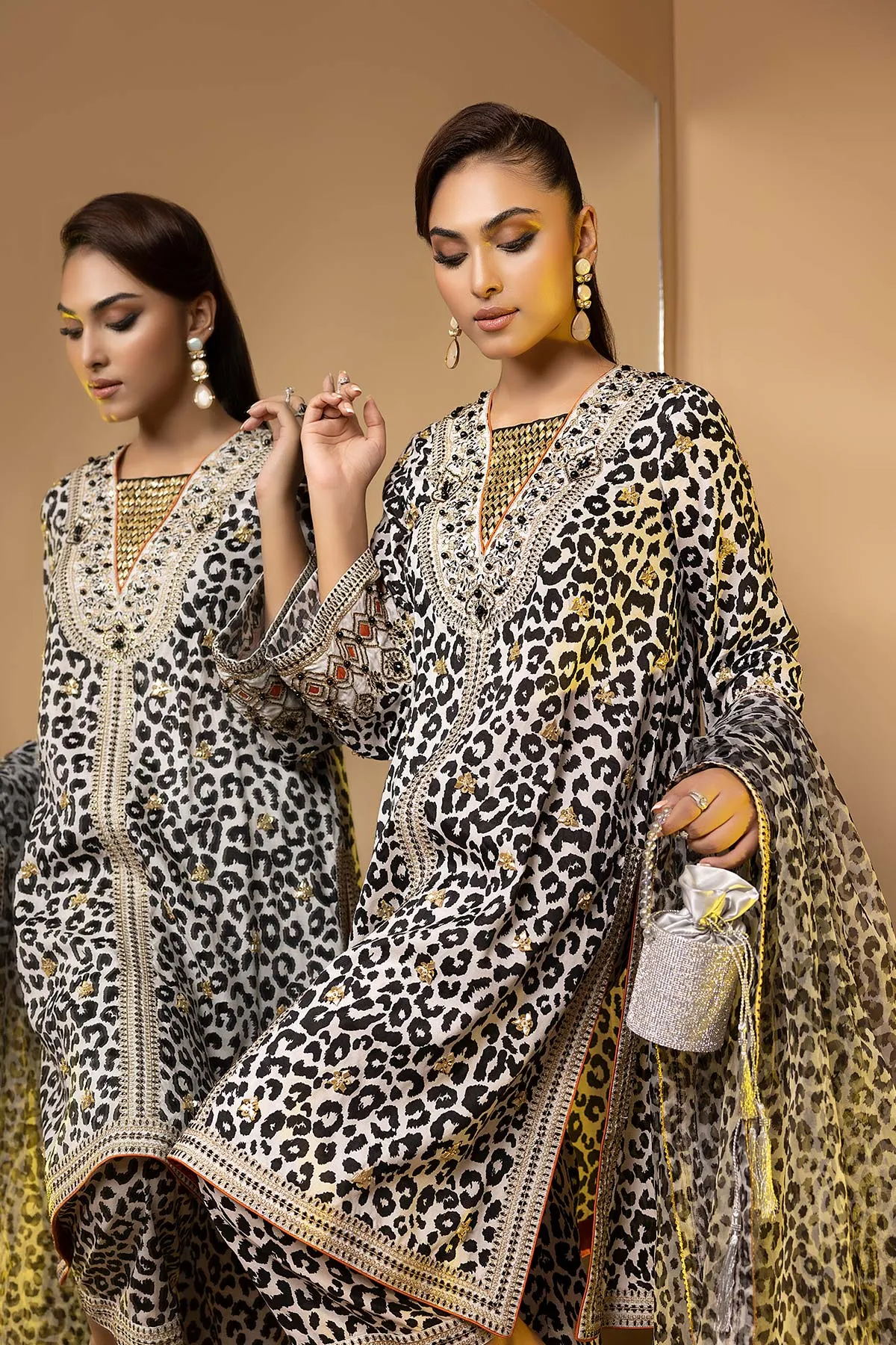 3-Pc Embroidered Printed Raw Silk Shirt With Organza Duppata and Qlot Trouser STM22-13