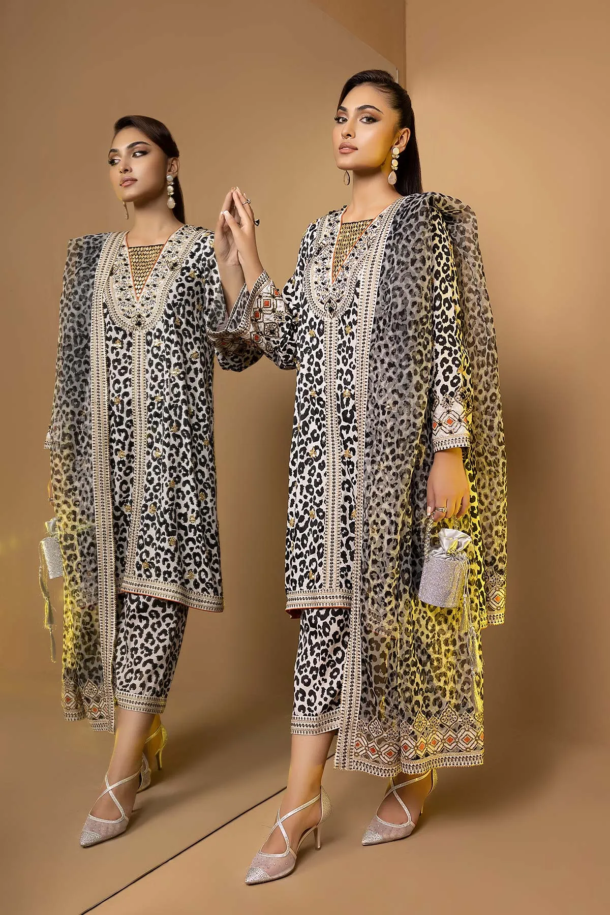 3-Pc Embroidered Printed Raw Silk Shirt With Organza Duppata and Qlot Trouser STM22-13