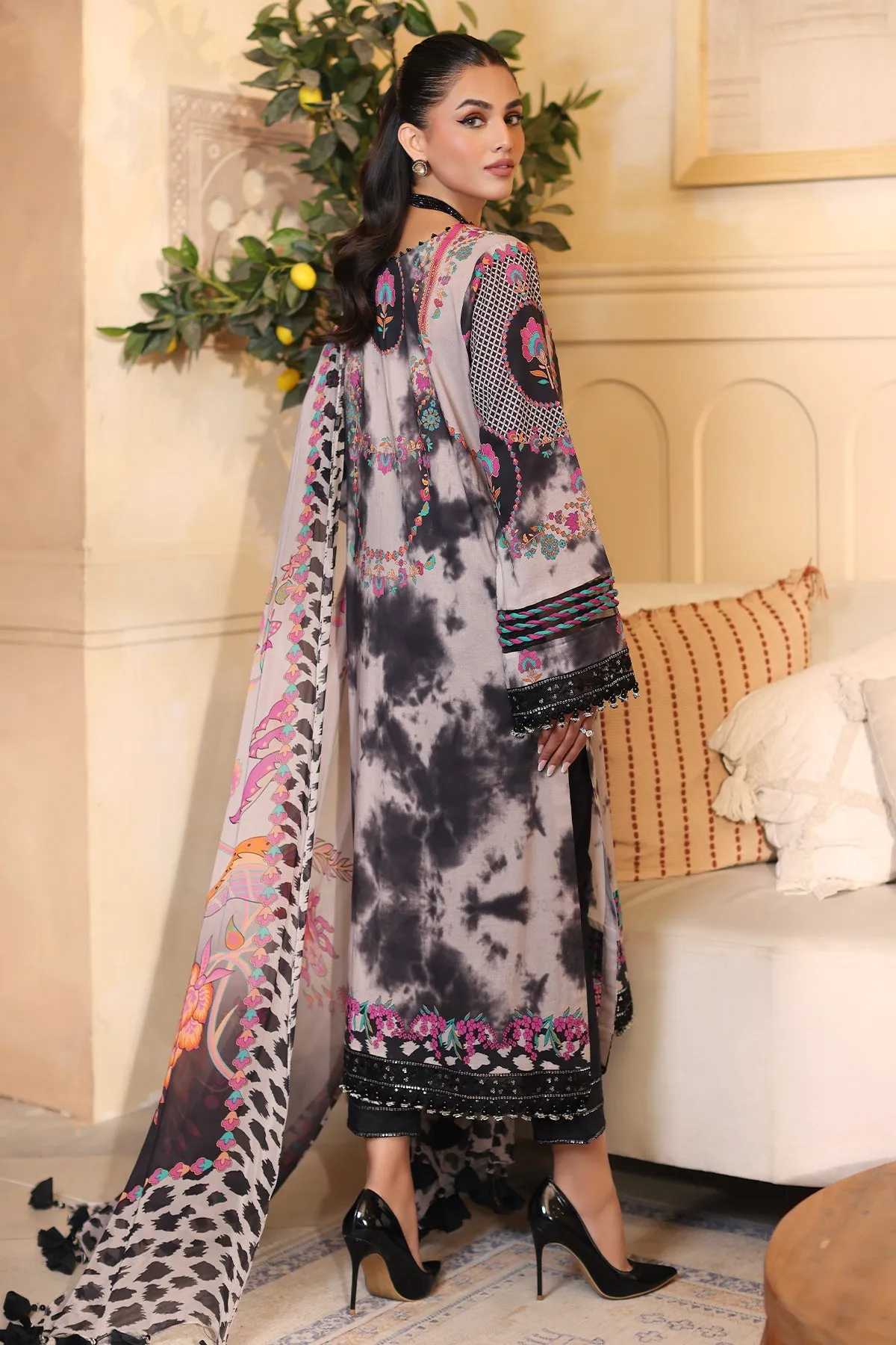 3-Pc Unstitched Printed Embroidered Lawn Shirt With Printed Chiffon Dupatta CRS4-06