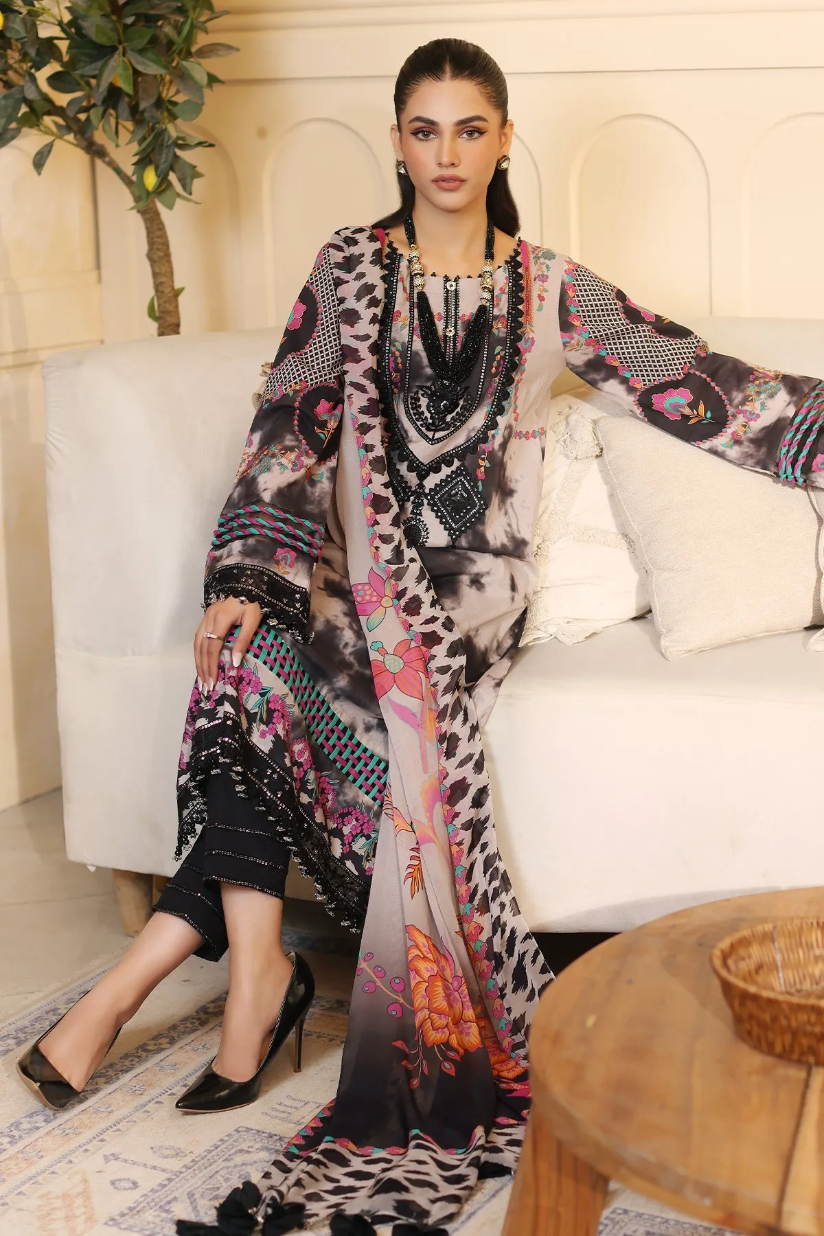 3-Pc Unstitched Printed Embroidered Lawn Shirt With Printed Chiffon Dupatta CRS4-06