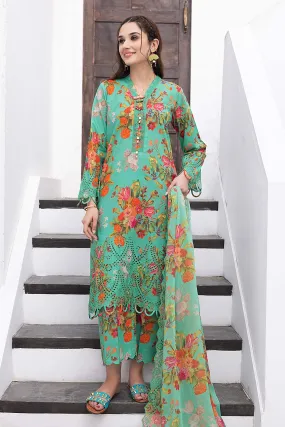 3-Pc Unstitched Printed Embroidered Lawn Suit With Embroidered Chiffon Dupatta CRB23-15