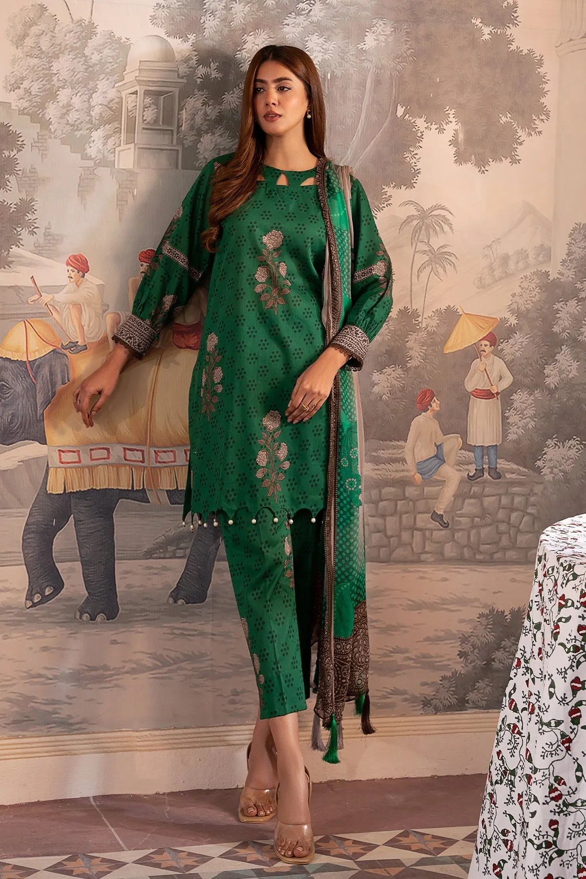 3-PC Unstitched Printed Lawn Shirt with Chiffon Dupatta and Trouser CP4-21