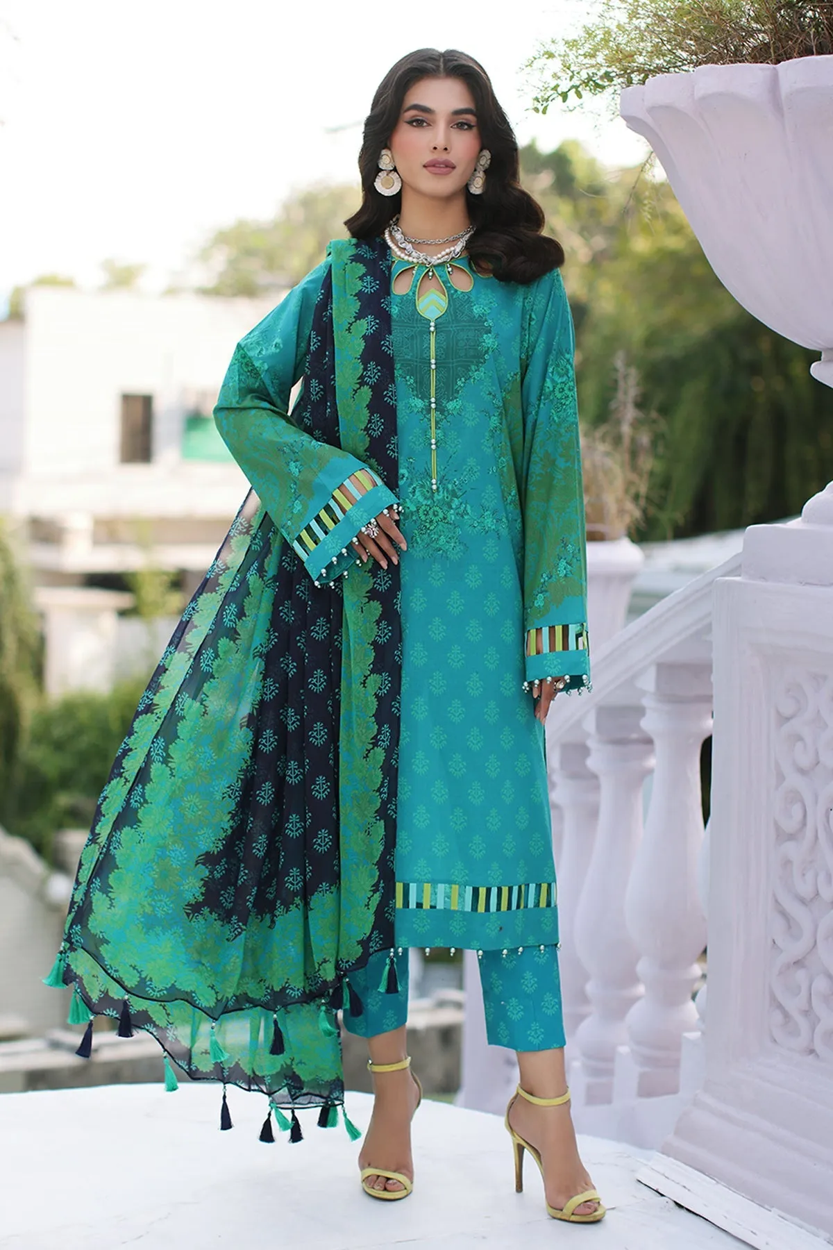 3-PC Unstitched Printed Lawn Shirt with Chiffon Dupatta and Trouser CPS4-05