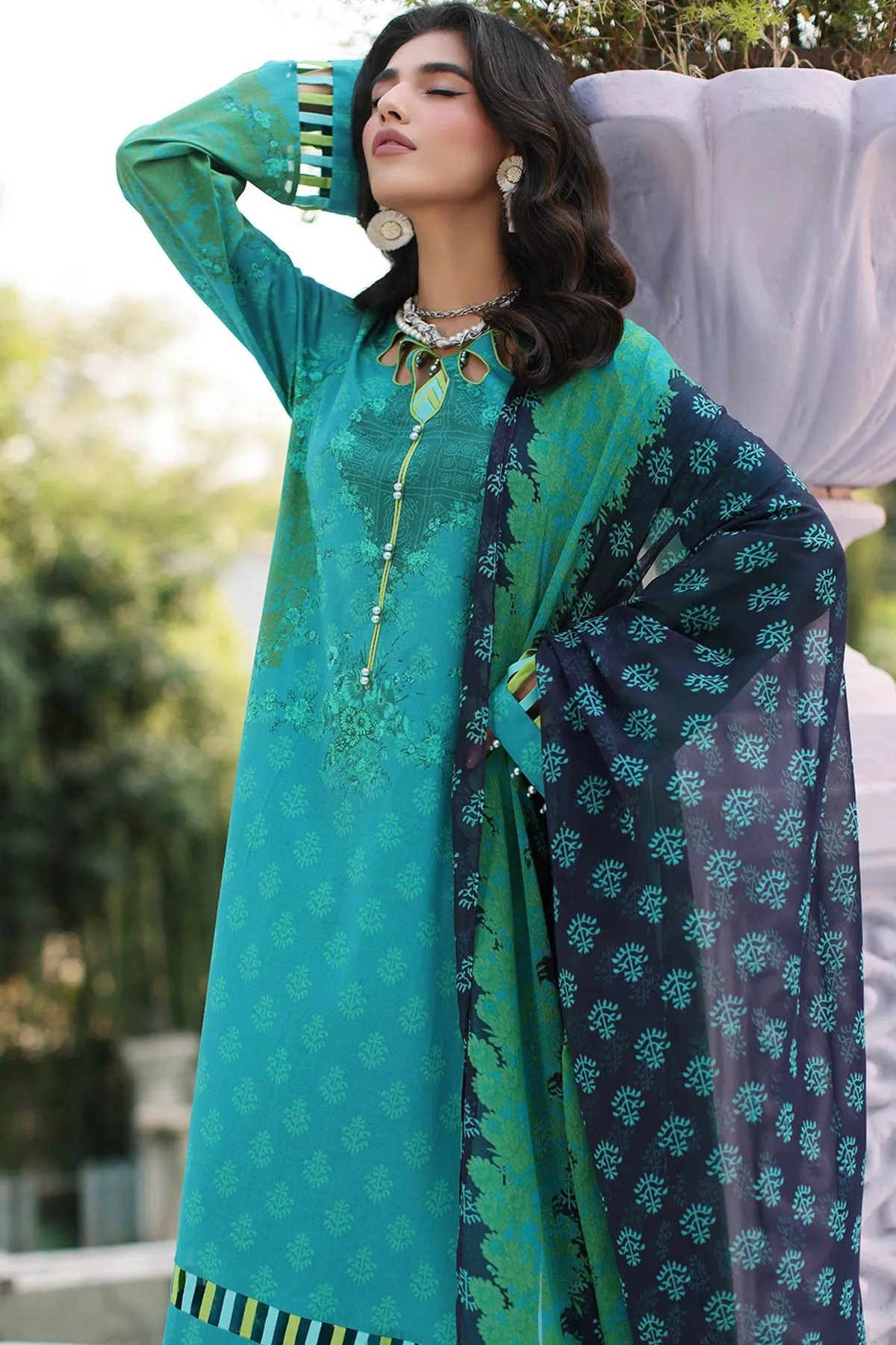 3-PC Unstitched Printed Lawn Shirt with Chiffon Dupatta and Trouser CPS4-05