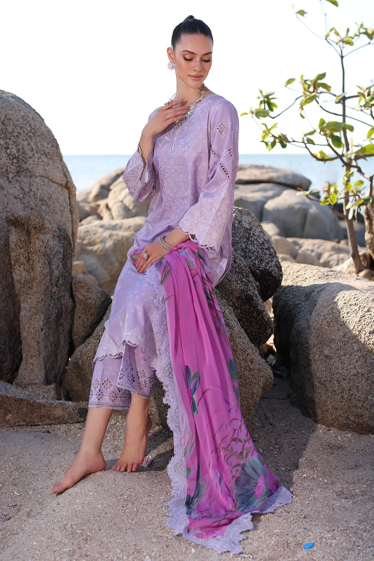 3-PC Unstitched Printed Lawn Shirt with Embroidered Chiffon Dupatta and Trouser AN4-02