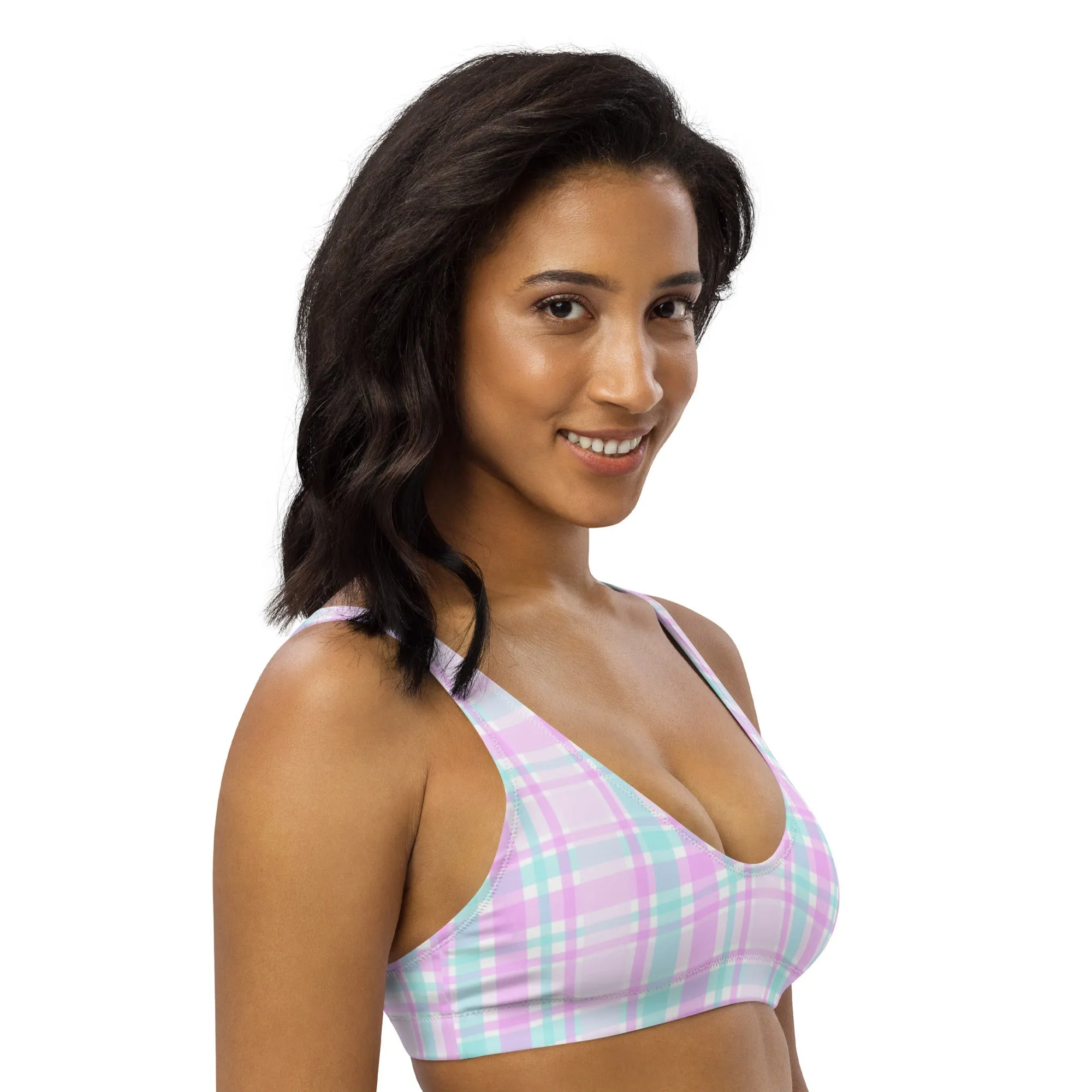 BELLA ECO PADDED BIKINI TOP | PINK PLAIDS