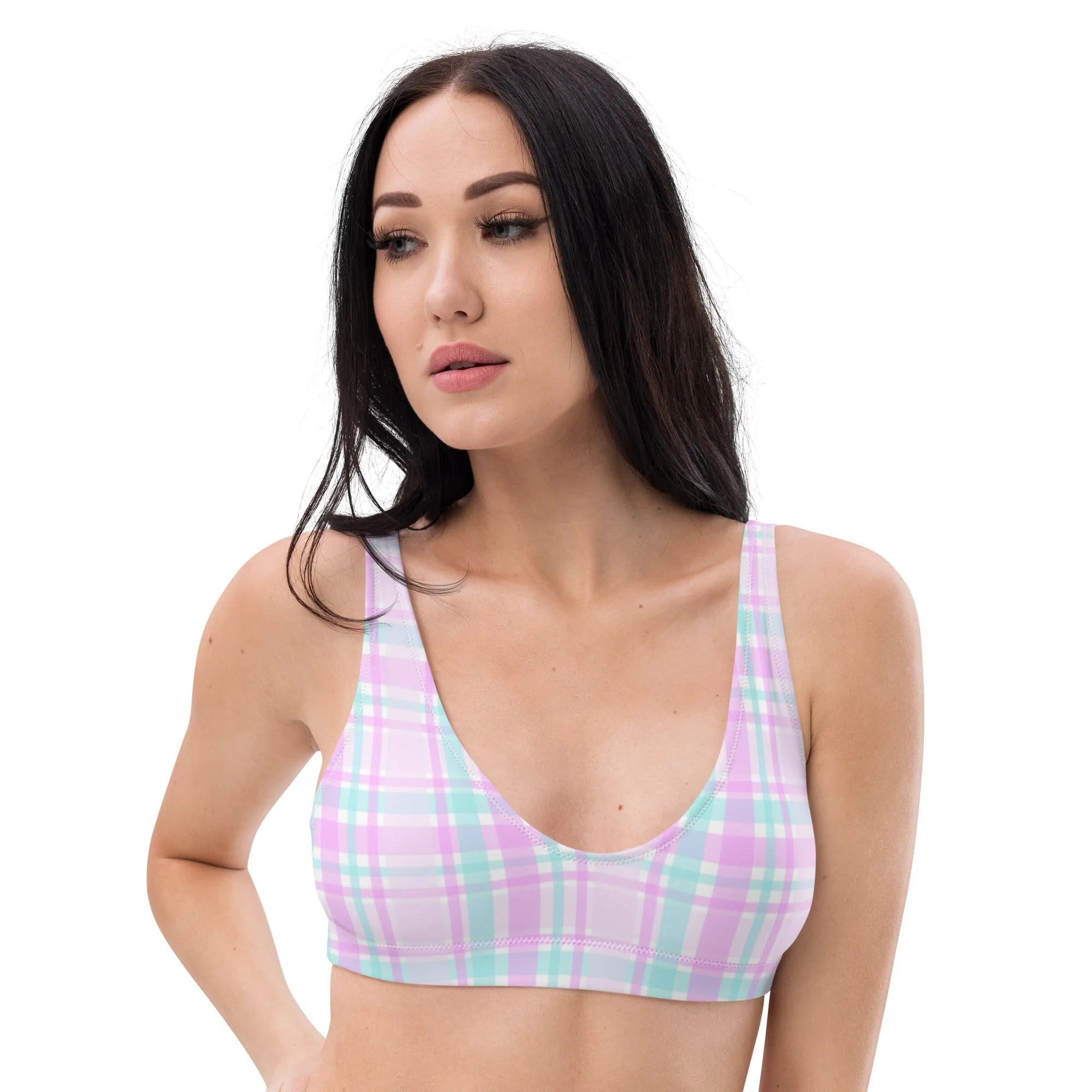 BELLA ECO PADDED BIKINI TOP | PINK PLAIDS