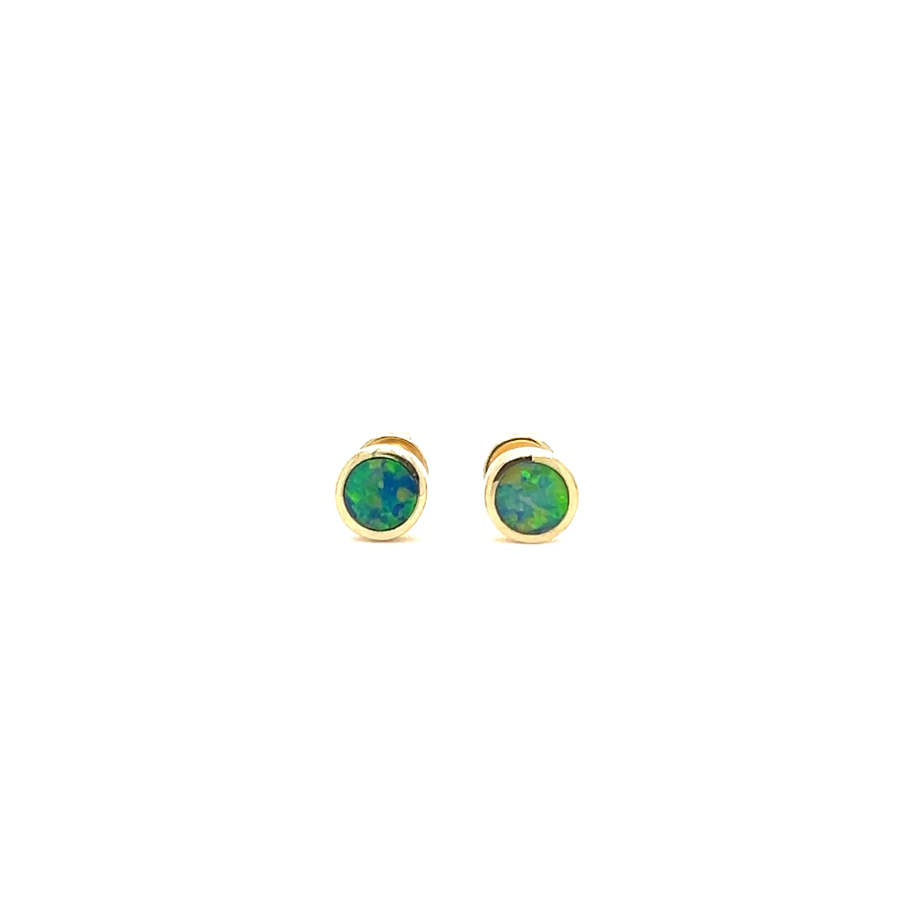 Black Opal Stud Earrings in 14K Gold