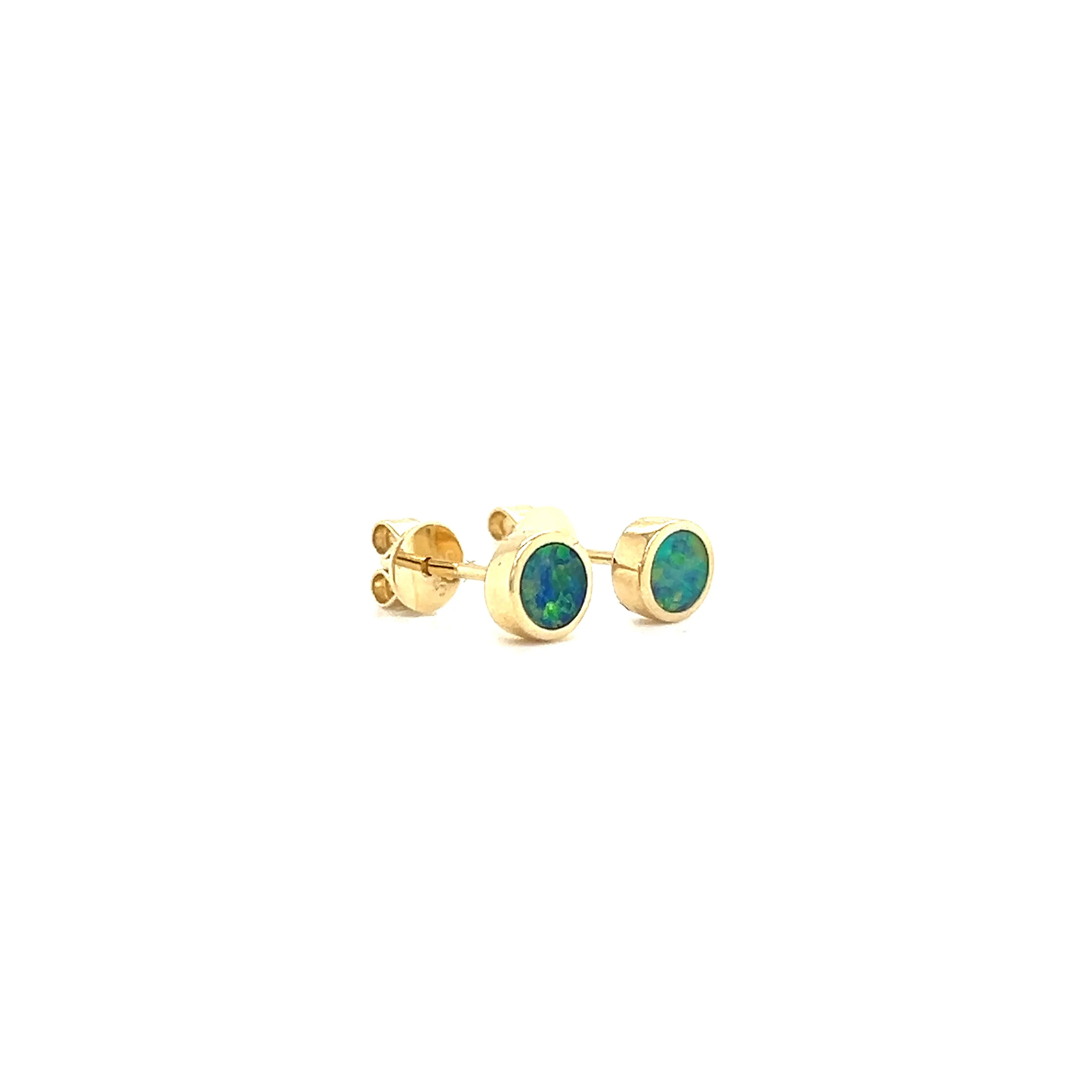 Black Opal Stud Earrings in 14K Gold