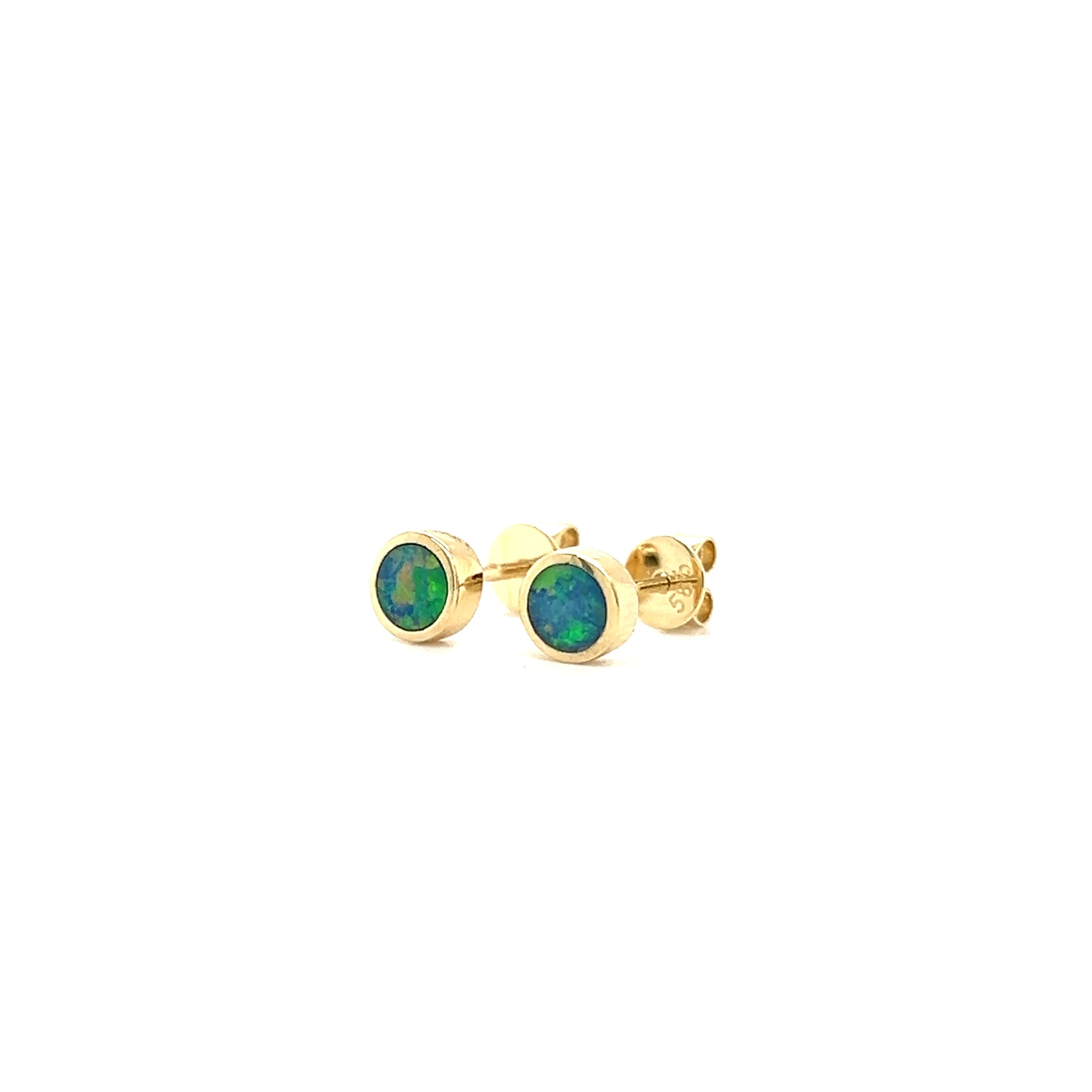 Black Opal Stud Earrings in 14K Gold