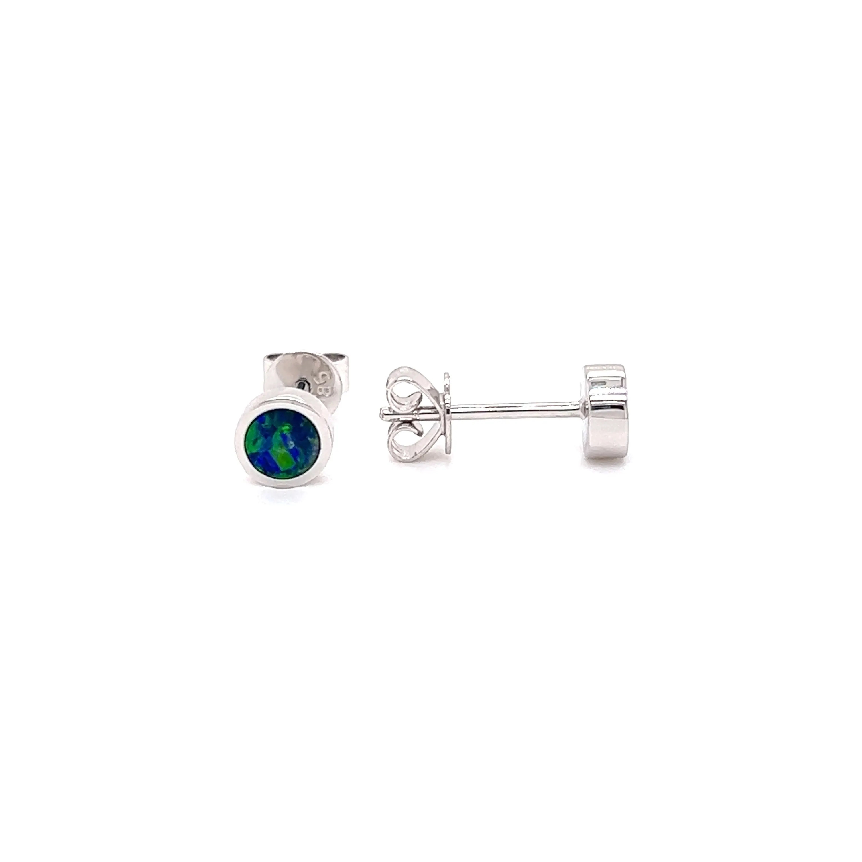 Black Opal Stud Earrings in 14K Gold