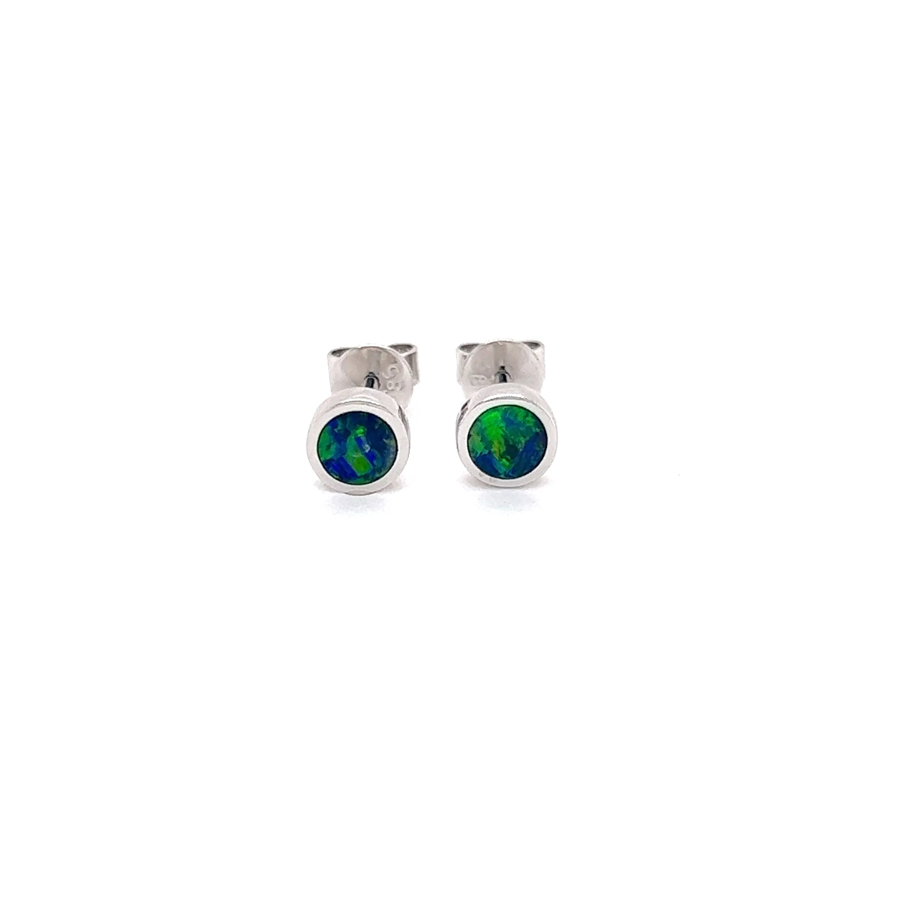 Black Opal Stud Earrings in 14K Gold