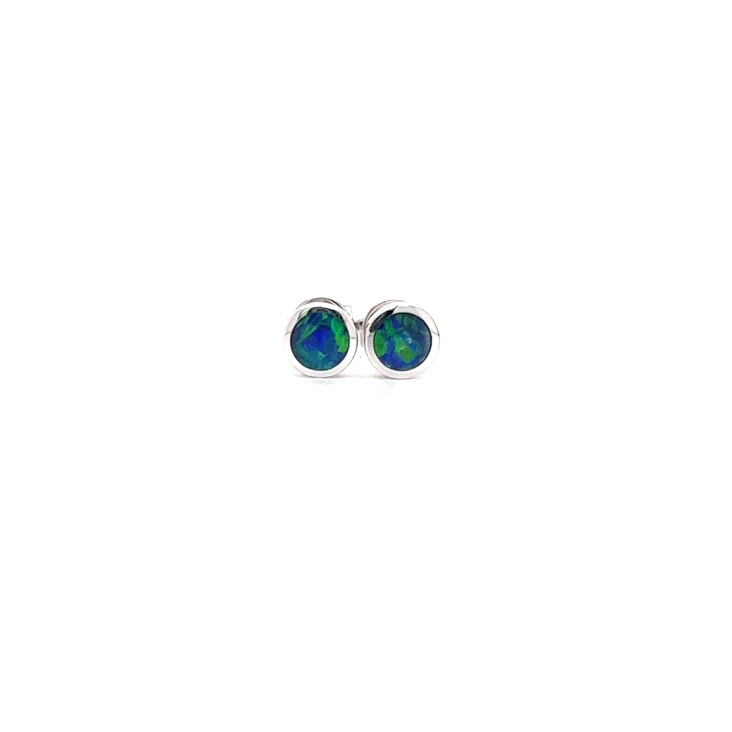 Black Opal Stud Earrings in 14K Gold