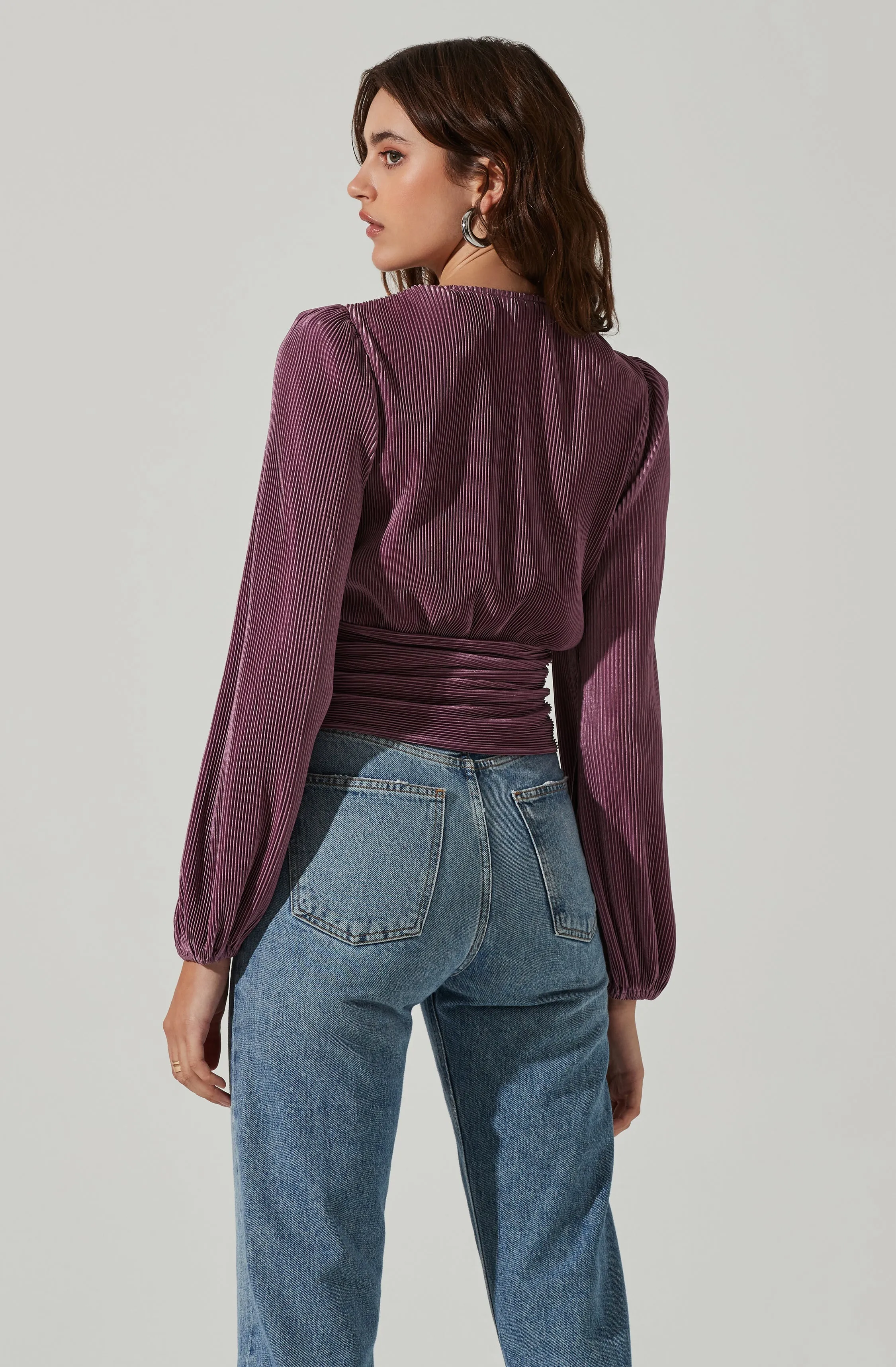 Braydon Pleated Ruched Front Long Sleeve Top