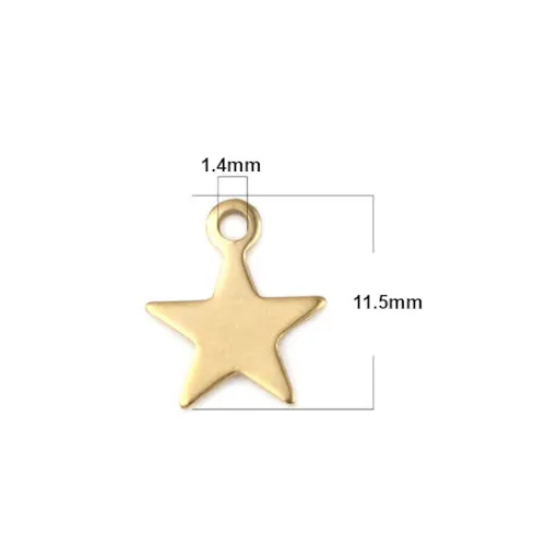 Charms, 304 Stainless Steel, Star, Gold Plated, 11.5mm