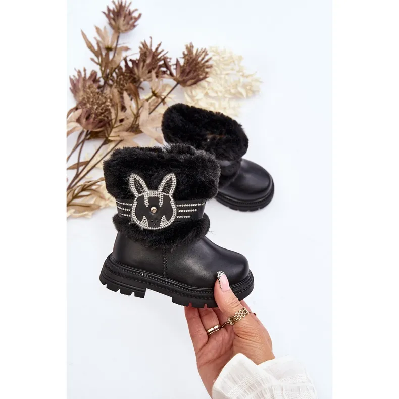 Children's Snow Boots with Fur, Black Lunami