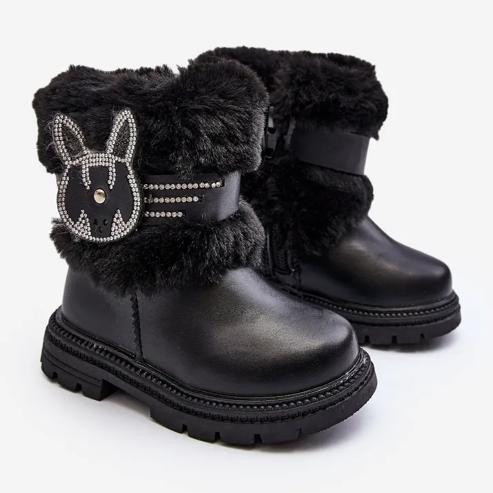 Children's Snow Boots with Fur, Black Lunami