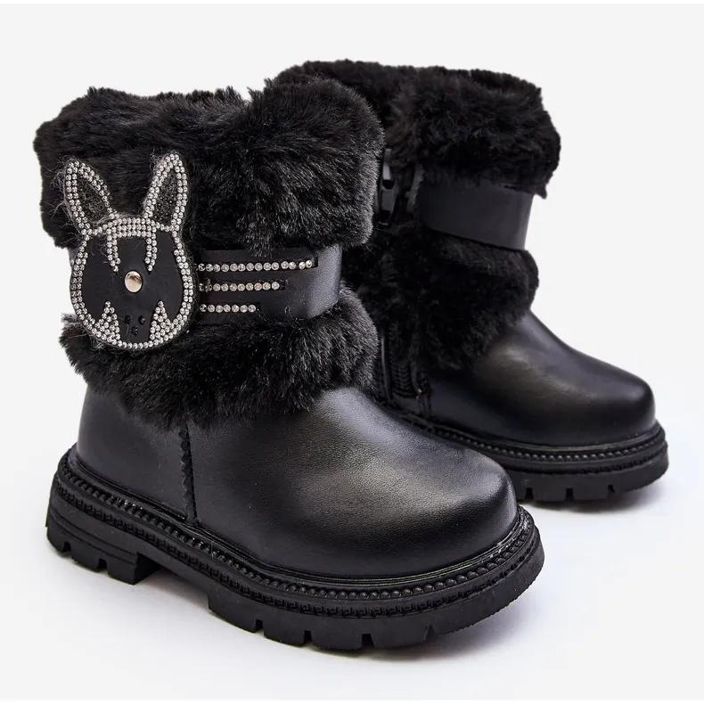 Children's Snow Boots with Fur, Black Lunami