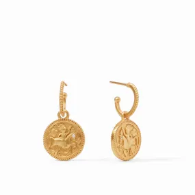 Coin Hoop & Charm Earring Gold Cz Accents by Julie Vos