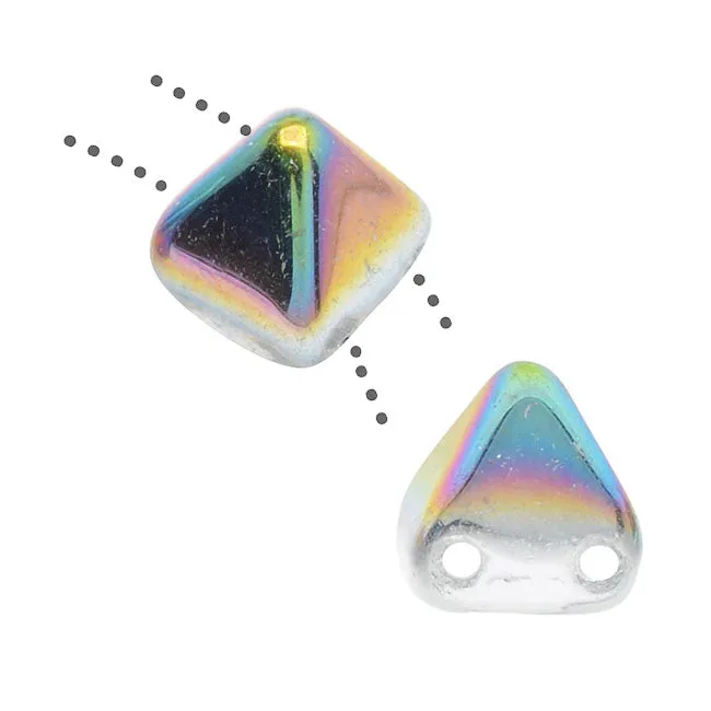 Czech Glass Beads, 2-Hole Pyramid Studs 6mm, Crystal Vitrail (8 Pieces)