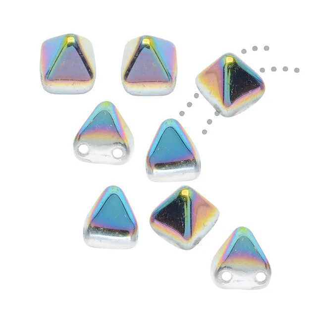 Czech Glass Beads, 2-Hole Pyramid Studs 6mm, Crystal Vitrail (8 Pieces)