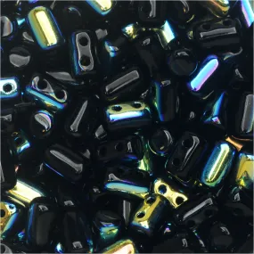 Czech Glass Matubo, Cylindrical 2-Hole Rulla Beads 3x5mm, Jet AB (22 Gram Tube)