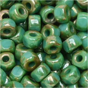 Czech Glass Matubo, Tri-Cut 2/0 Seed Bead, Turquosie Green Rembrandt (20 Gram Tube)