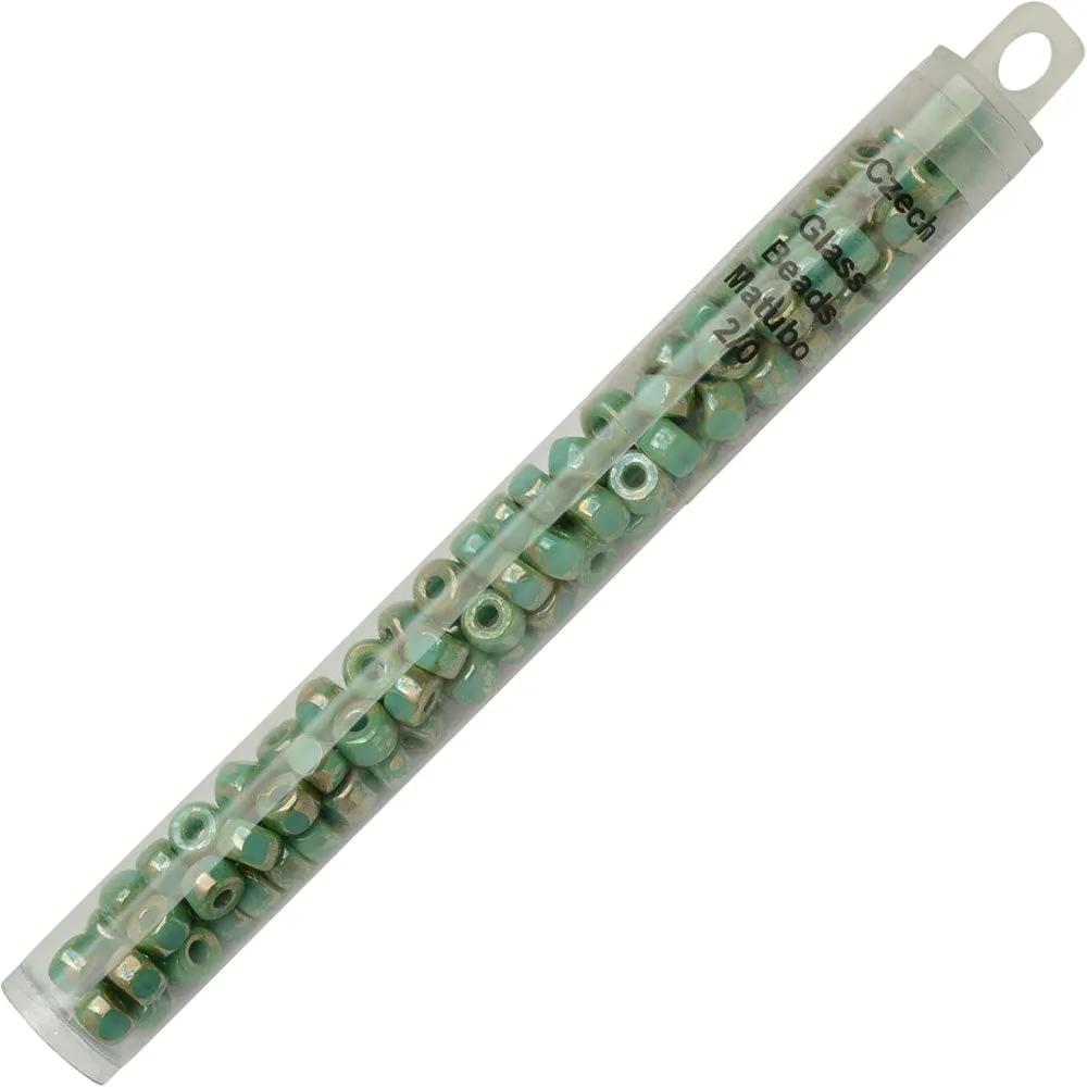 Czech Glass Matubo, Tri-Cut 2/0 Seed Bead, Turquosie Green Rembrandt (20 Gram Tube)