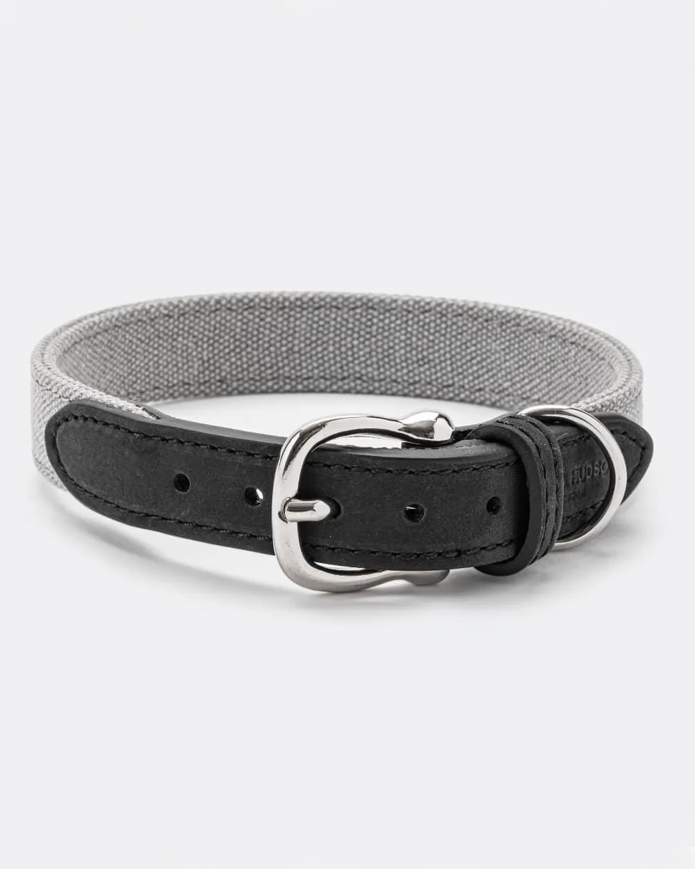 Denim and Leather Dog Collar - Grey and Black