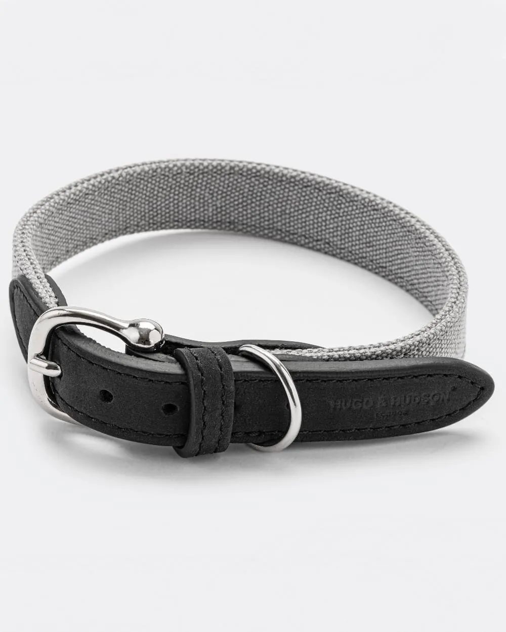 Denim and Leather Dog Collar - Grey and Black