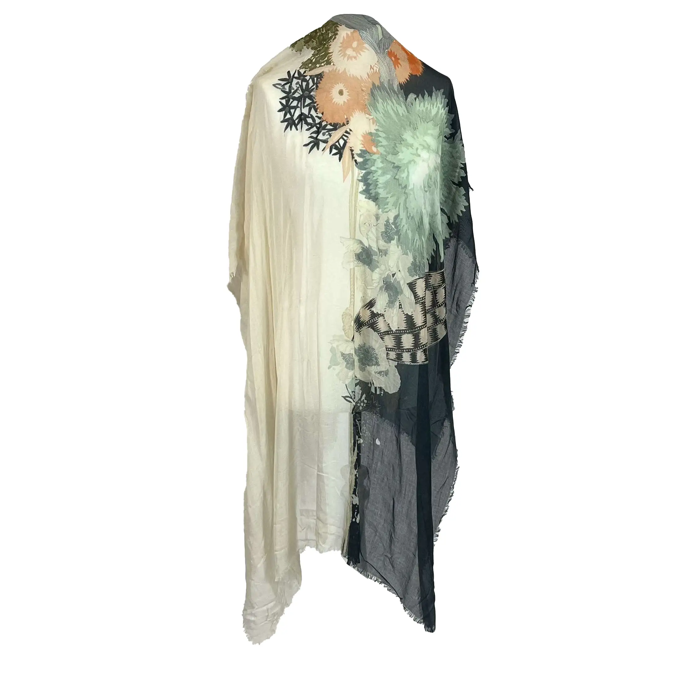 Dries Van Noten Charcoal Floral Modal & Silk Scarf