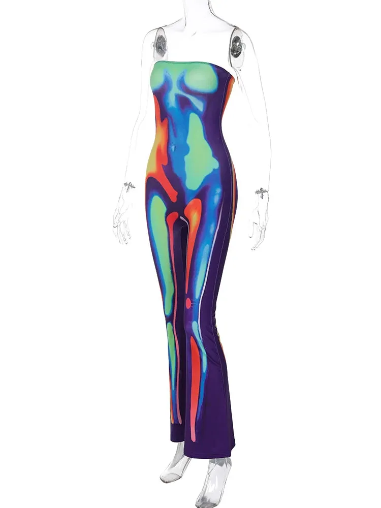 Electric Curves Multicolor Body Print Tube Jumpsuit