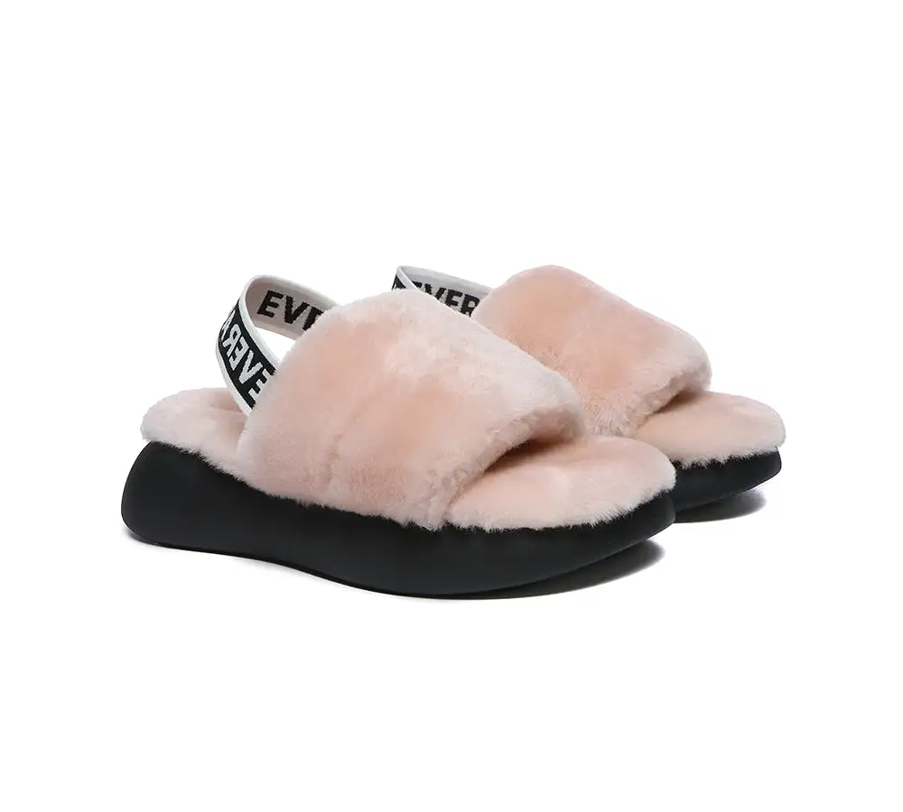 EVERAU Sheepskin Wool Slingback Fluffy Slides Women Miss Ever