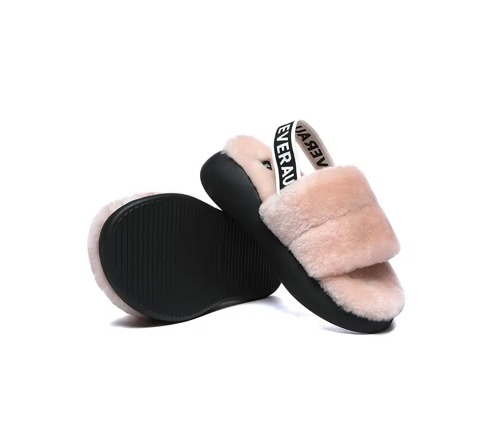 EVERAU Sheepskin Wool Slingback Fluffy Slides Women Miss Ever