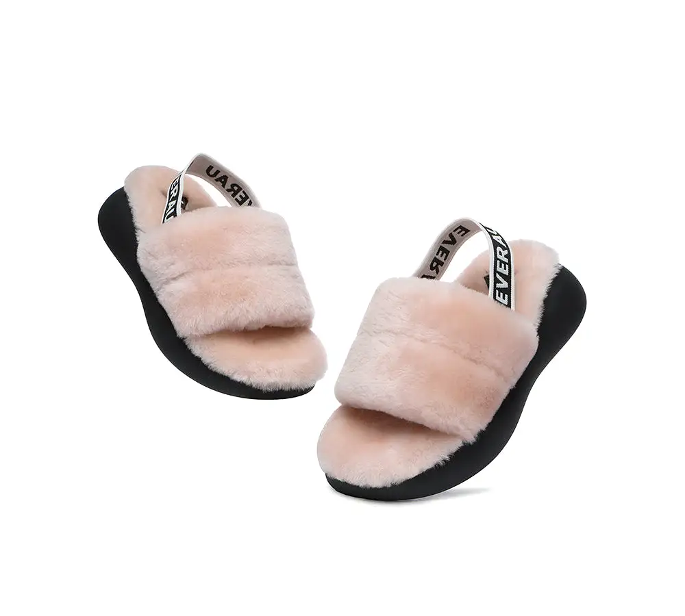 EVERAU Sheepskin Wool Slingback Fluffy Slides Women Miss Ever