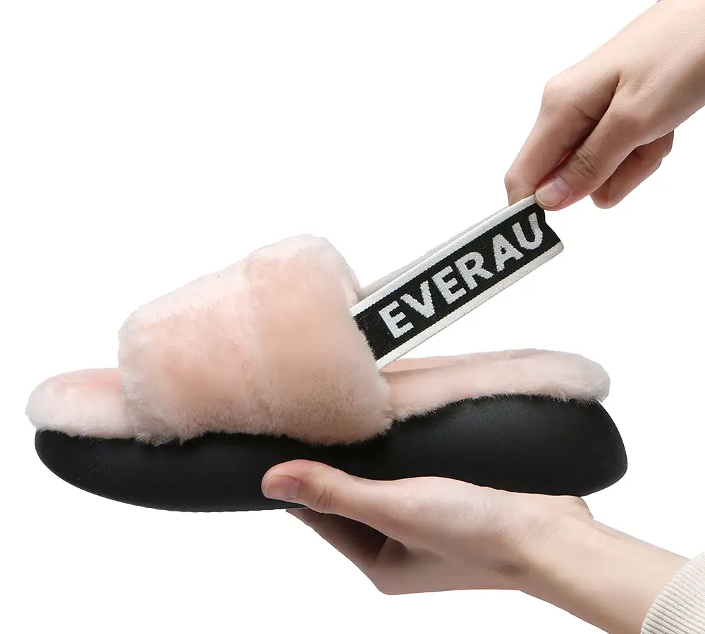 EVERAU Sheepskin Wool Slingback Fluffy Slides Women Miss Ever