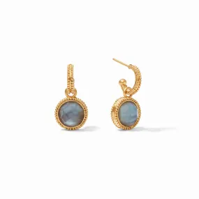 Fleur-de-Lis Hoop & Charm Earring Gold Iridescent Slate Blue Reversible by Julie Vos