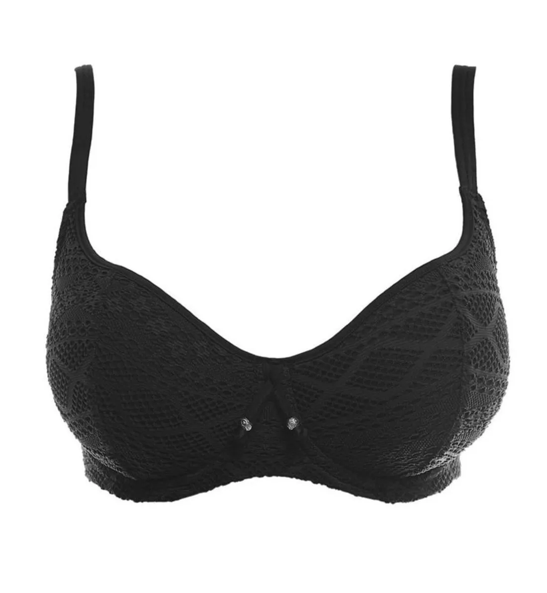 Freya Sundance Crochet Sweetheart Padded Underwire Bikini Top (3970) - Black