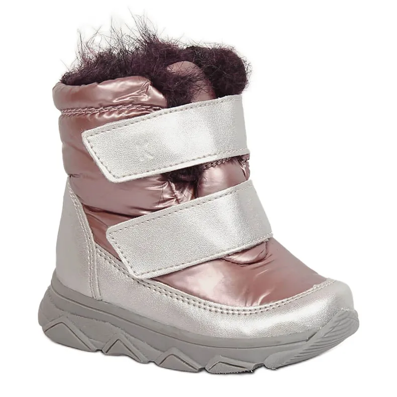 Girls waterproof snow boots with velcro membrane Kornecki 6895 pink