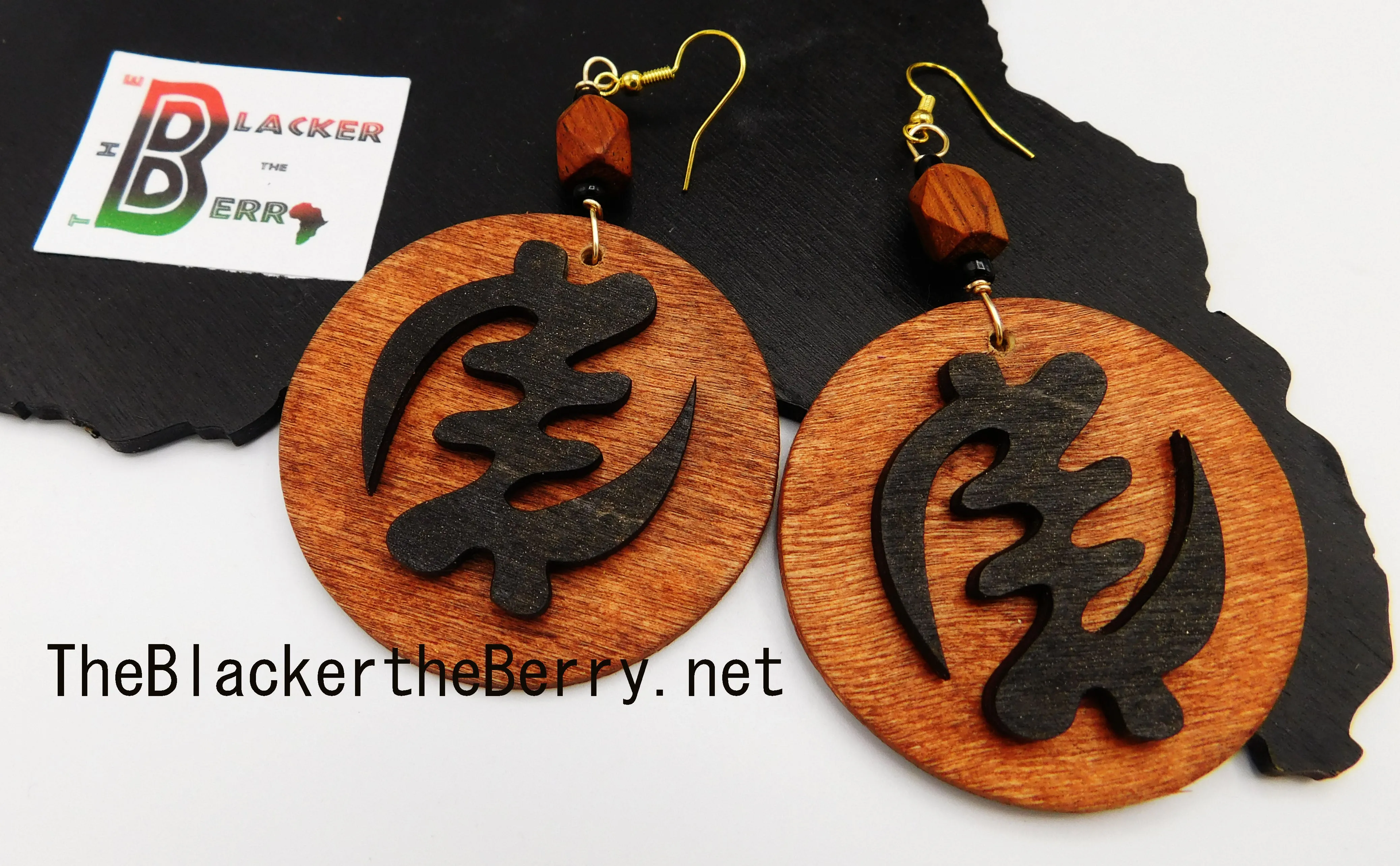 Gye Nyame Earrings Wooden Jewelry Handmade Black Owned Business