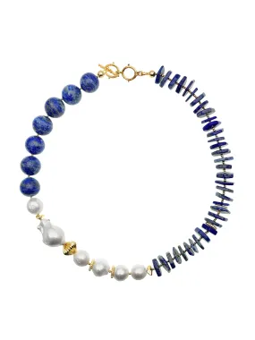 Lapis Lazuli with Baroque Freshwater Pearls Stylish Necklace AN013