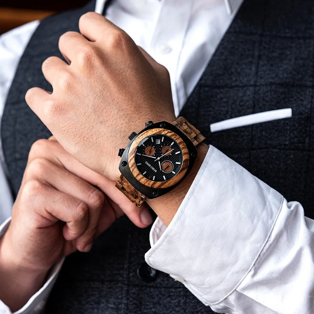 Luxury Style Wooden Business Casual Quartz Wristwatch for Men