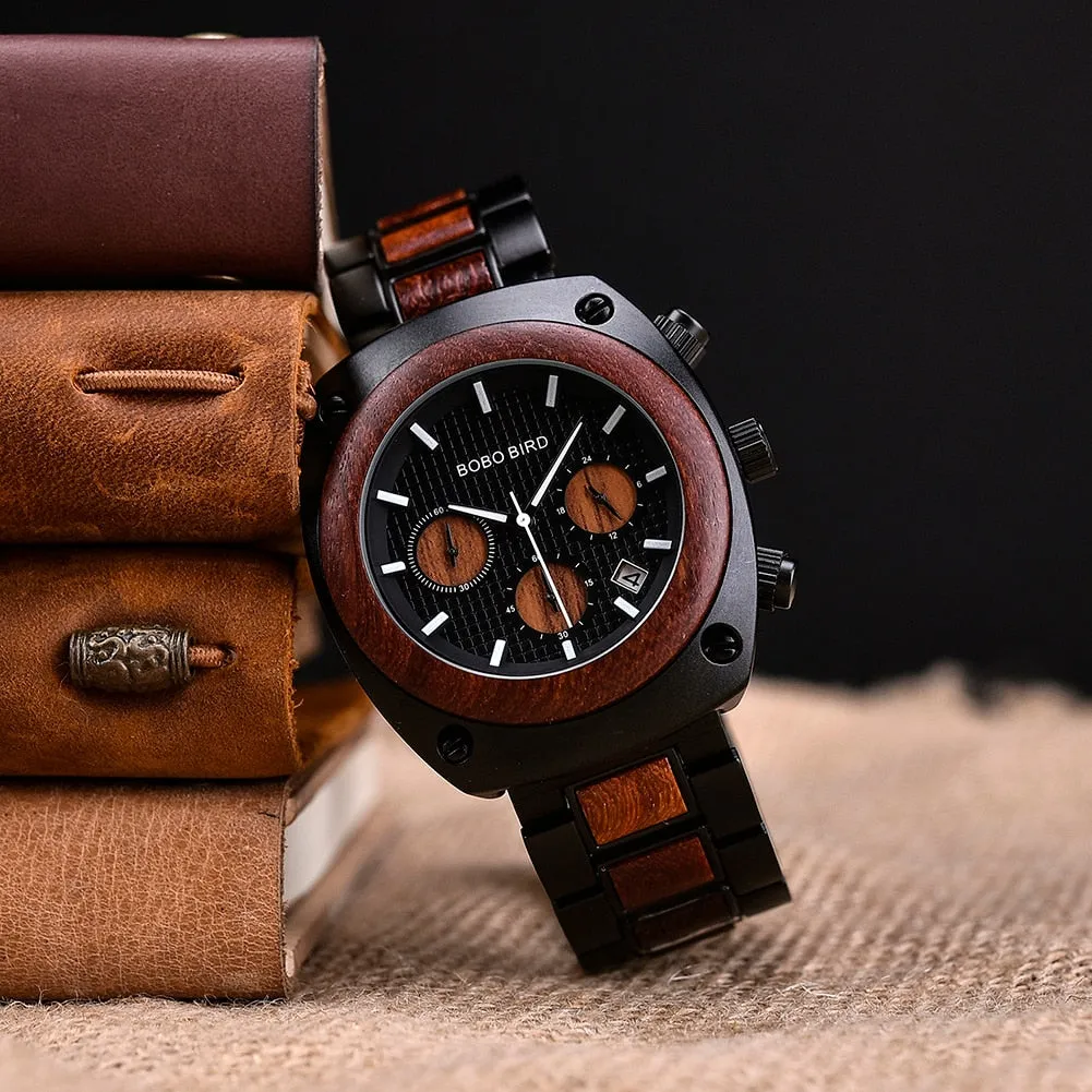 Luxury Style Wooden Business Casual Quartz Wristwatch for Men