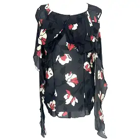 Marni Charcoal Floral Print Silk Sleeveless Top S