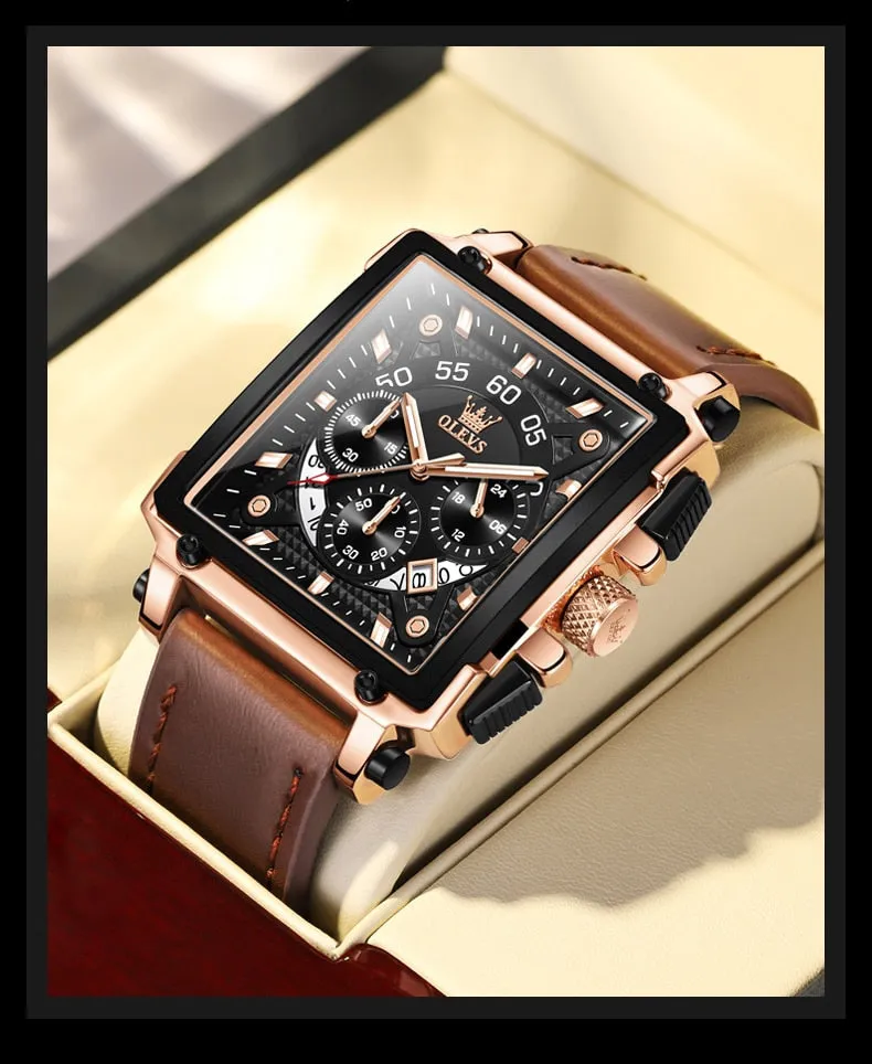 Men's Casual Square Shape Buckle Clasp Waterproof Quartz Wristwatch